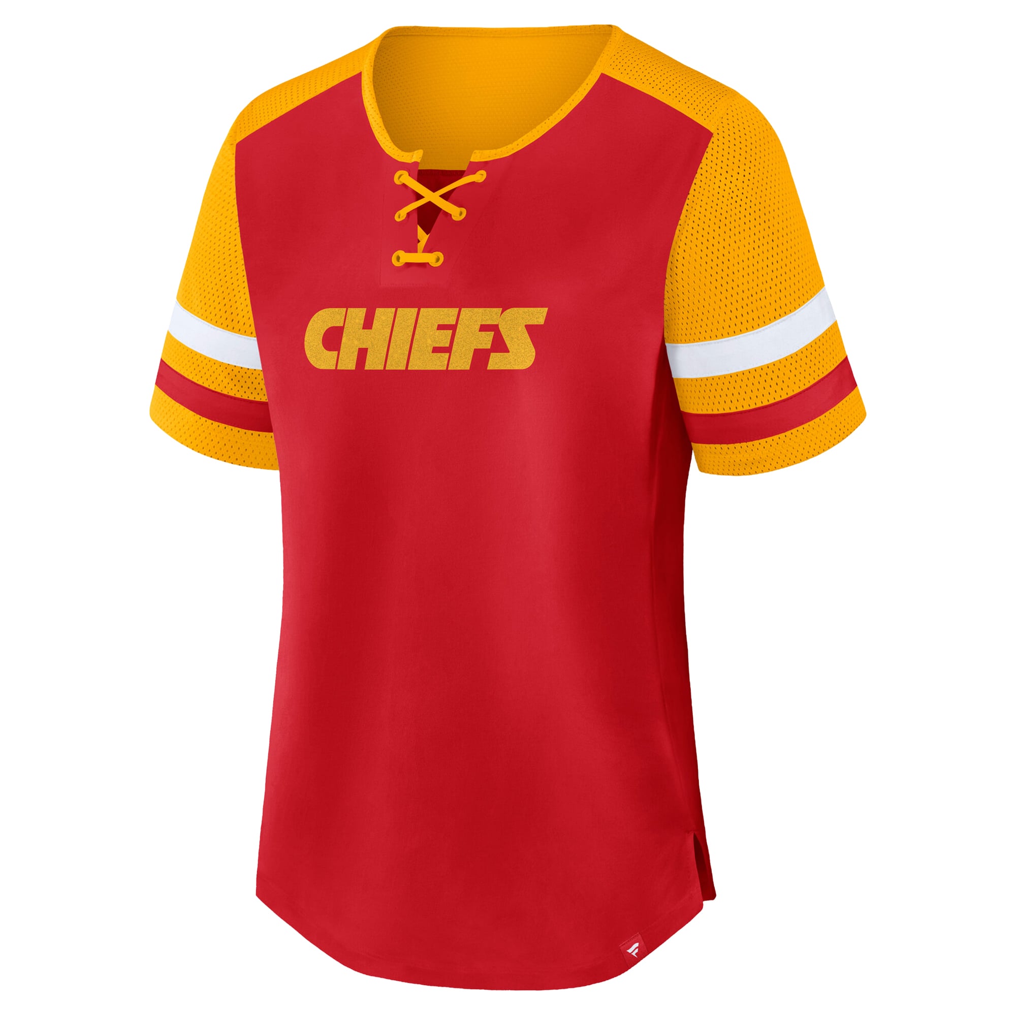 Women's Fanatics Red/Gold Kansas City Chiefs Plus Size Throwback Curl Route Lace-Up T-Shirt